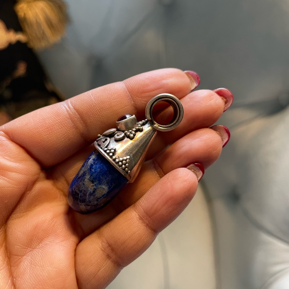 Lapis And Ruby Pendent On Oxidized Silver - image 4